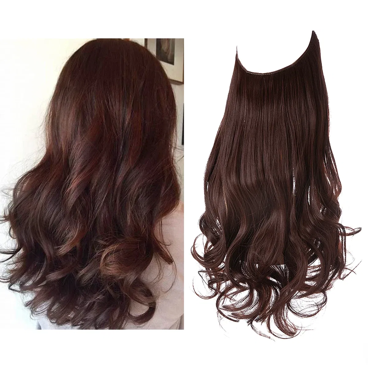 Color: T1B/30, Stretched Length: 18inches - Synthetic No Clip Wave Hair Extensions Ombre Natural Black Blonde Pink One Piece False Hairpiece Fish Line Fake Hair Piece