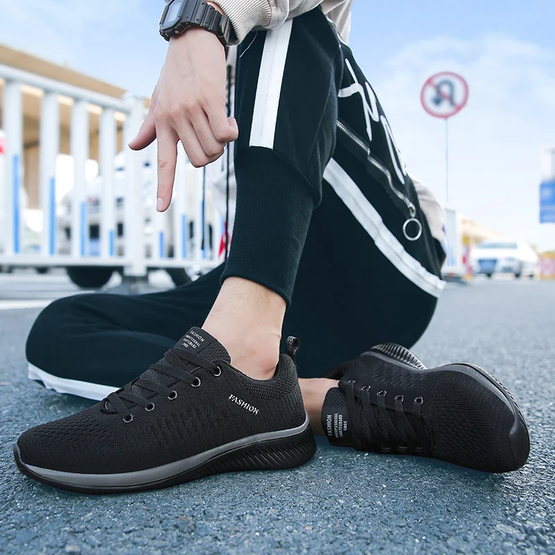 Shoe Size: 45, Color: Black - Men Casual Sneakers High Quality Male Sneakers Breathable Fashion Gym Light Walking Casual Shoes