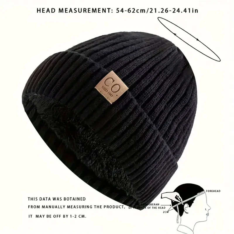 Color: Dark Grey, Size: XS - New Unisex Two-Tone Winter Hats Add Fur Lined Men And Women Fashion Warm Beanie Cap Casual Winter Knitted Hats