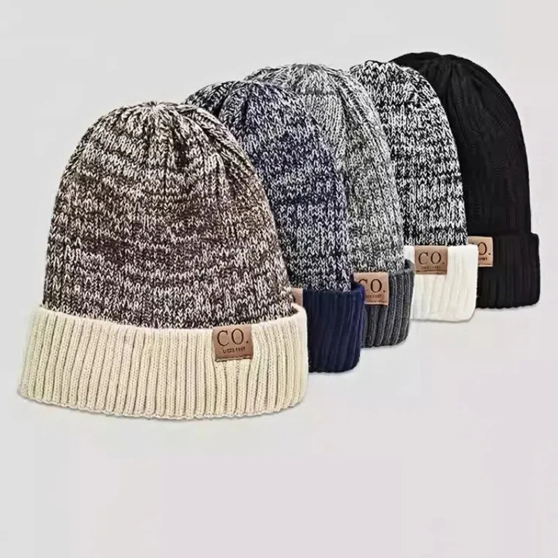 Color: Dark Grey, Size: XS - New Unisex Two-Tone Winter Hats Add Fur Lined Men And Women Fashion Warm Beanie Cap Casual Winter Knitted Hats
