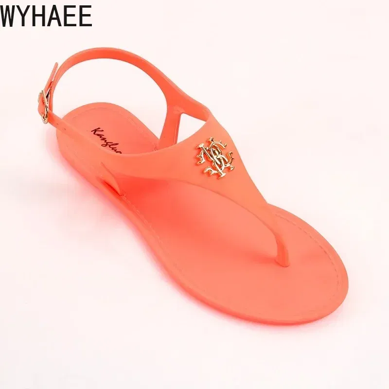 Color: Blue, Shoe Size: 36 - 2023 New Summer Women's Sandals Fashion Open Toe Jelly Flip Flops Non-slip Buckle Flat Sandals All-match Women's Sandals