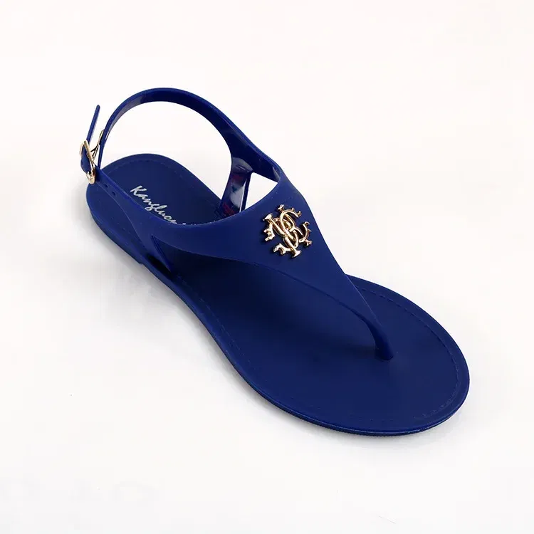 Color: Blue, Shoe Size: 36 - 2023 New Summer Women's Sandals Fashion Open Toe Jelly Flip Flops Non-slip Buckle Flat Sandals All-match Women's Sandals