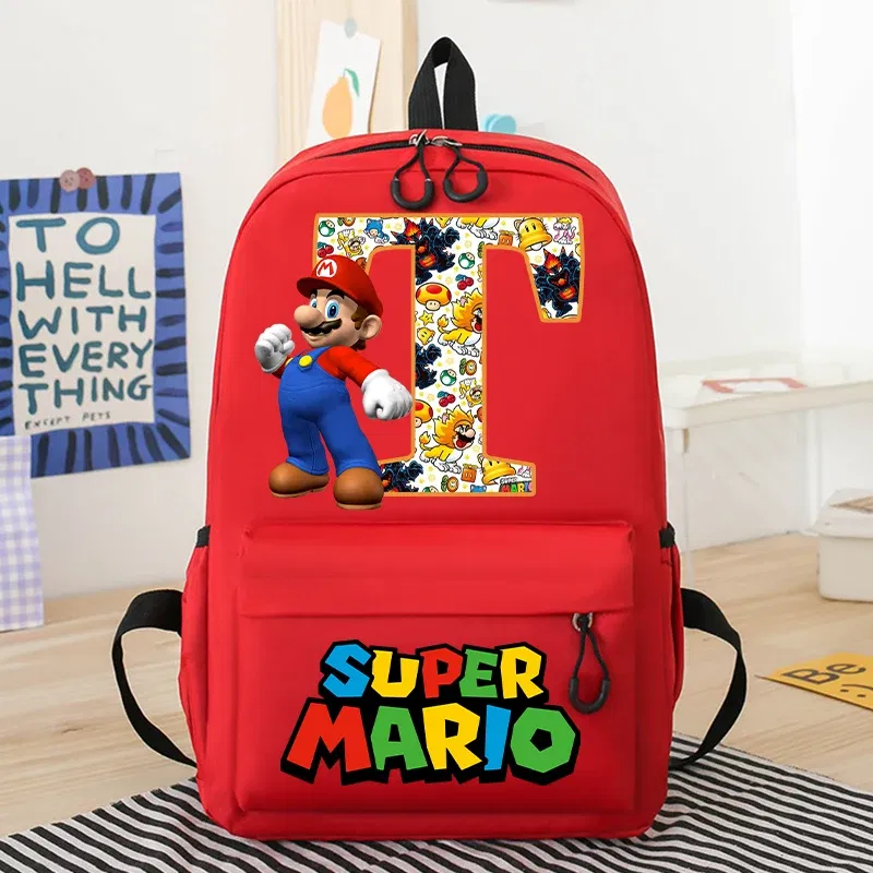 Color: Dark Khaki, Size: 12cm - New Super Mario Bro School Bag Cartoon Letter Printed Children Backpack Boys Girls School Backpacks Children's Birthday Gifts