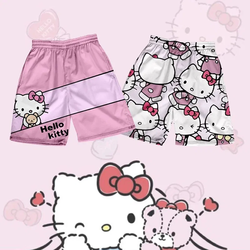 Color: Brown, Kid Size: 4 - Hello Kitty Summer Boy Girls Loose Shorts Versatile Trendy Slimmer Look Ins Casual Cropped Pants