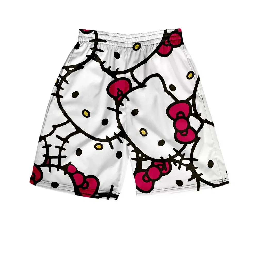 Color: Brown, Kid Size: 4 - Hello Kitty Summer Boy Girls Loose Shorts Versatile Trendy Slimmer Look Ins Casual Cropped Pants