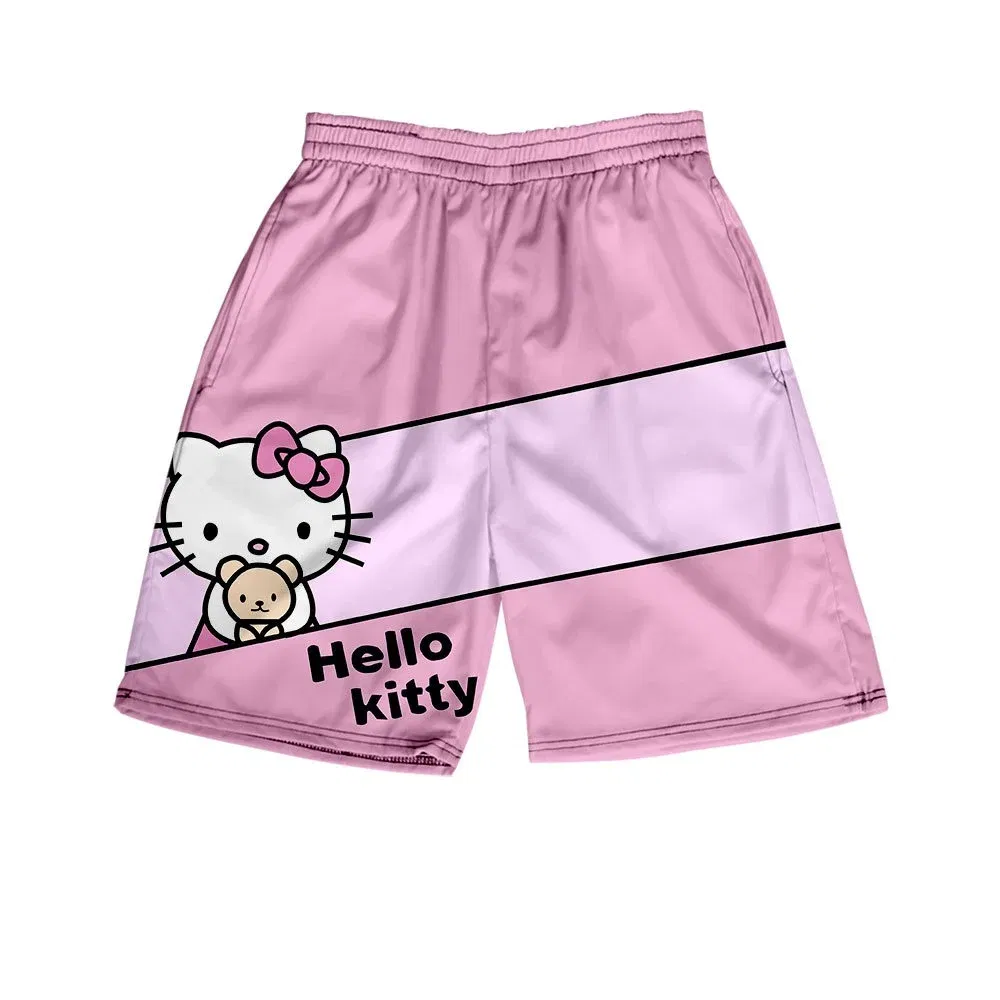 Color: Brown, Kid Size: 4 - Hello Kitty Summer Boy Girls Loose Shorts Versatile Trendy Slimmer Look Ins Casual Cropped Pants