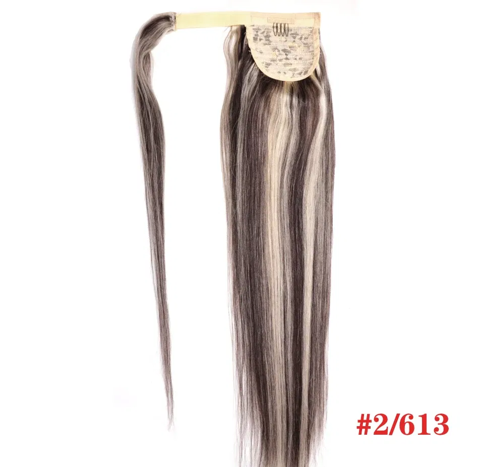 Color: P2/613, Life Span: 6 Months With Proper Care, Stretched Length: 18inches, Longest Hair Proportion: 35%-45% - ZZHAIR 100% Human Hair Extensions 16"-28" Machine Made Remy Magic Wrap Around Ponytail 60g-120g Clip In Horsetail Stragiht