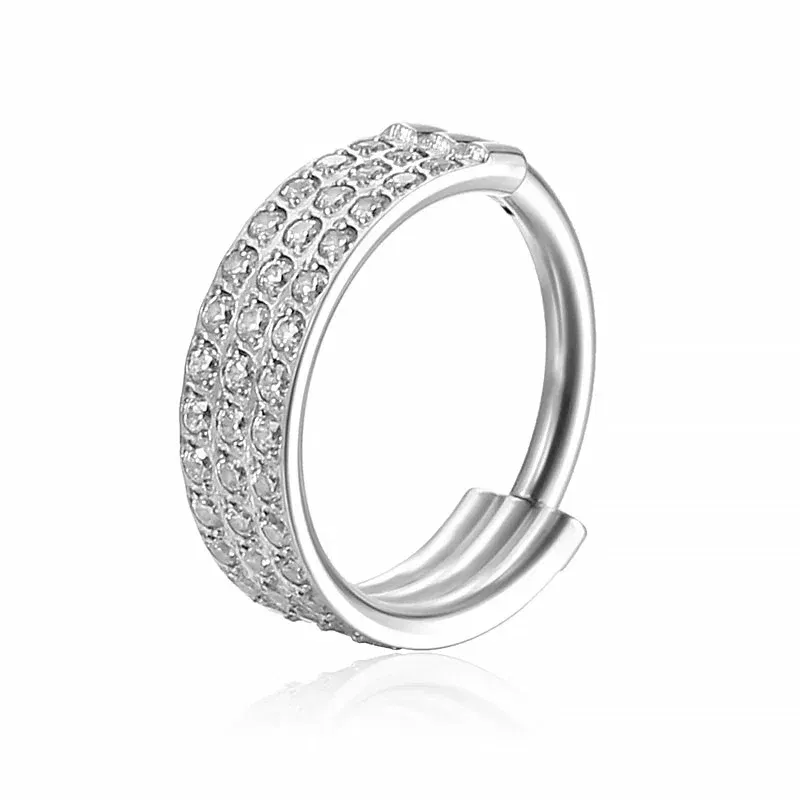 Metal color: Imitation Rhodium Plated, Main Stone Color: WHITE - G23 Titanium Piercing Hinged Segment Hoops CZ Stone Nose Rings Ear Cartilage Tragus Helix Earrings Piercing Body Jewelry