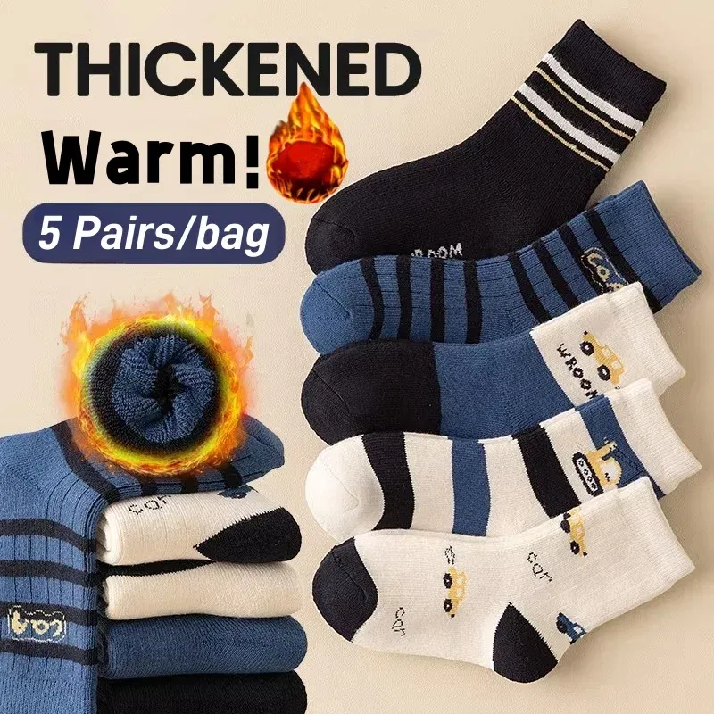 Color: black, Size: 10-12T - Girls Winter Socks 5 Pairs Baby Cute Color Princess Pink Thick Cotton Socks Children Warm Winter Socks