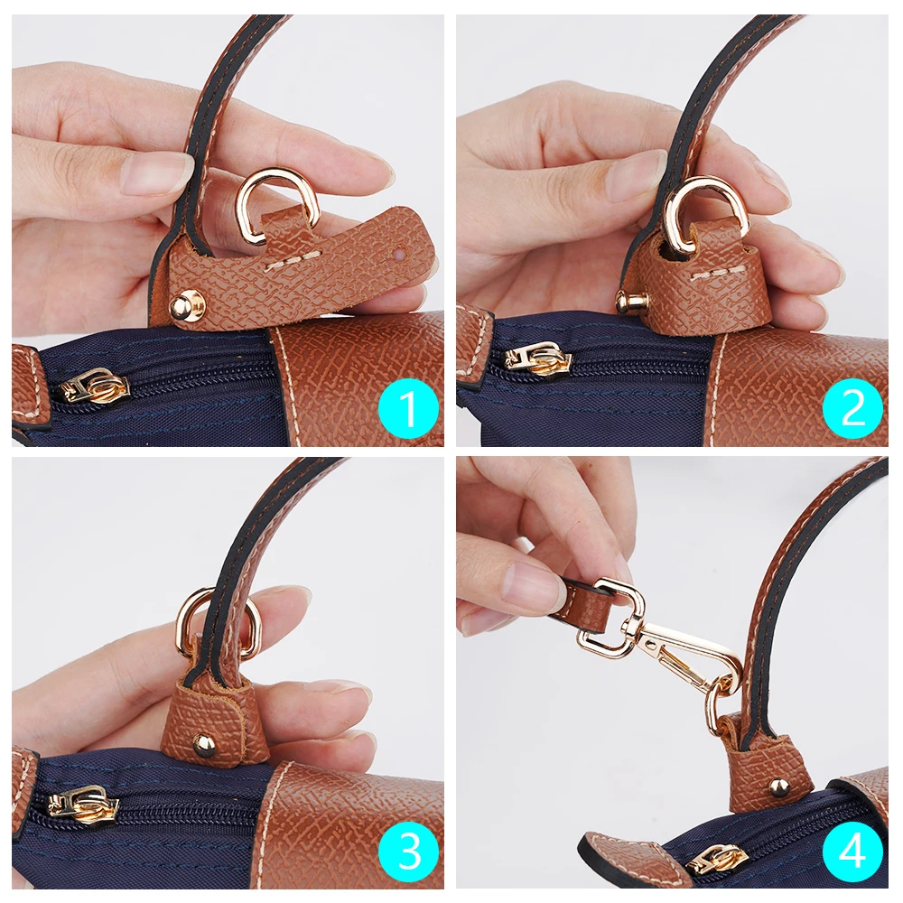 Color: Navy Blue - 1 Set Bag Strap For Longchamp Mini Punch-free Genuine Leather Shoulder Strap Set Transformation Crossbody Strap Bag Accessories