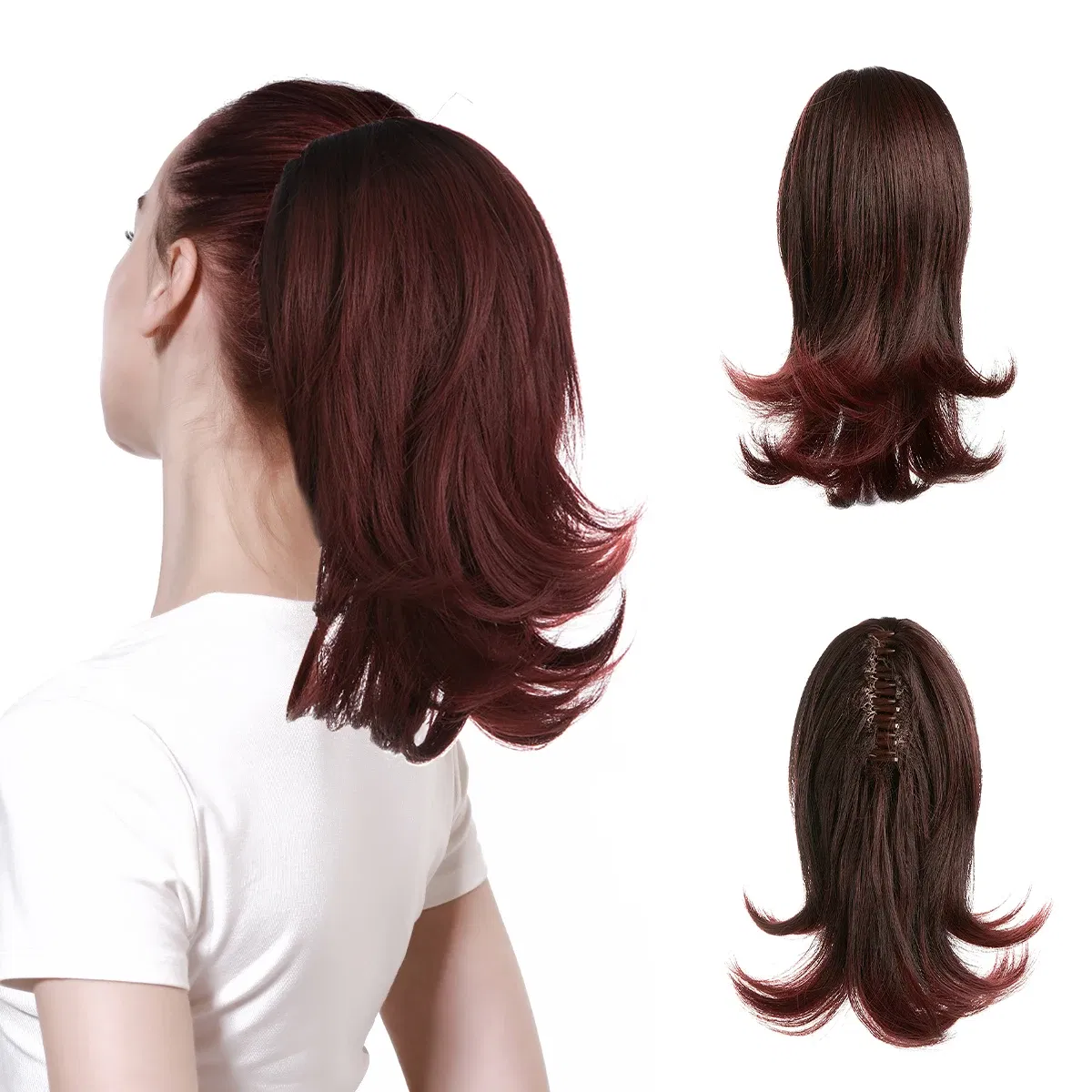Color: 1B/27HL, Stretched Length: 12inches - Synthetic Claw Clip In Ponytail Hair Extensions Hairpiece Horse Tail Fake Hair Wavy Blonde False Pigtail With Elastic Band