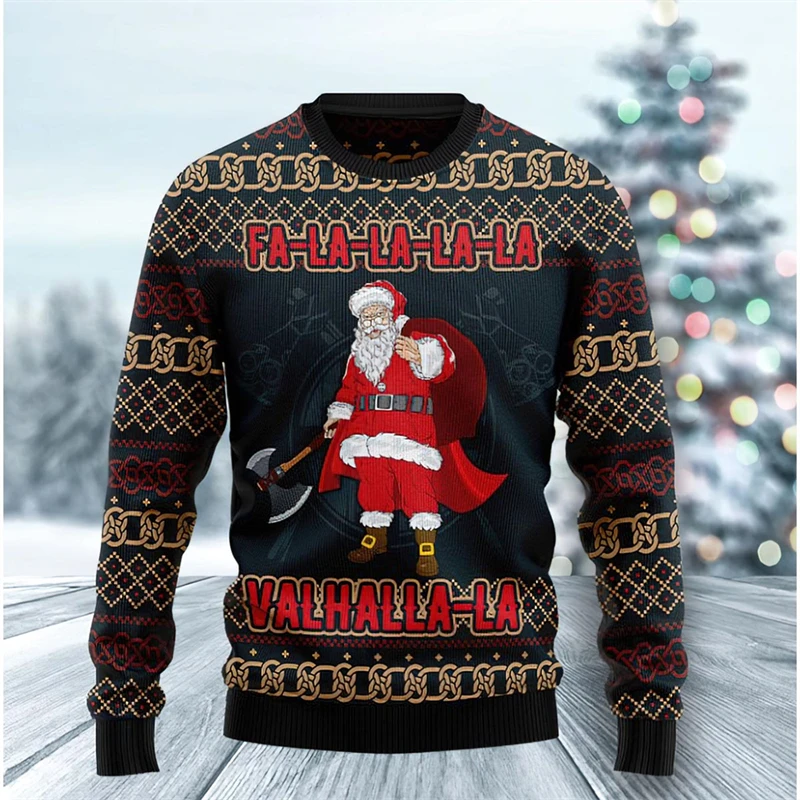 Color: green, Size: XXXL - Funny Santa Claus Graphic Ugly Christmas Sweater 2026 Men Fashion Autumn Winter 3D Printed Sweatshirt Casual Oversized Pullovers