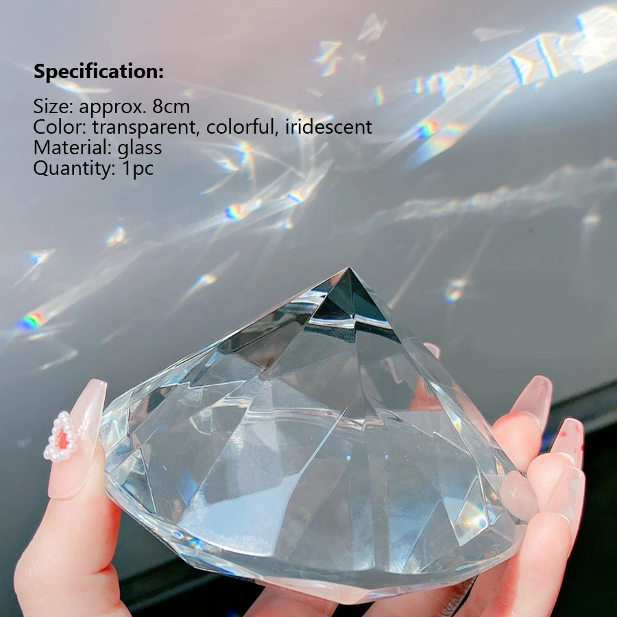 Color: Light Grey - Nail Art Display 80mm Transparent Holographic Glass Crystal Diamond Hand Model Shoot Ornament Jewelry Salon Manicure Tool