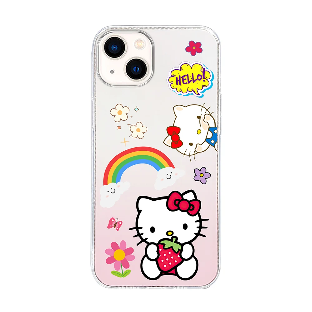 Color: SKY BLUE, Material: Denim - Miniso Sanrio Collaboration Hello Kitty Phone Case For iPhone 15 14 13 11 12 16 Pro Max Plus X XR XS Girl Silicone Phone Case