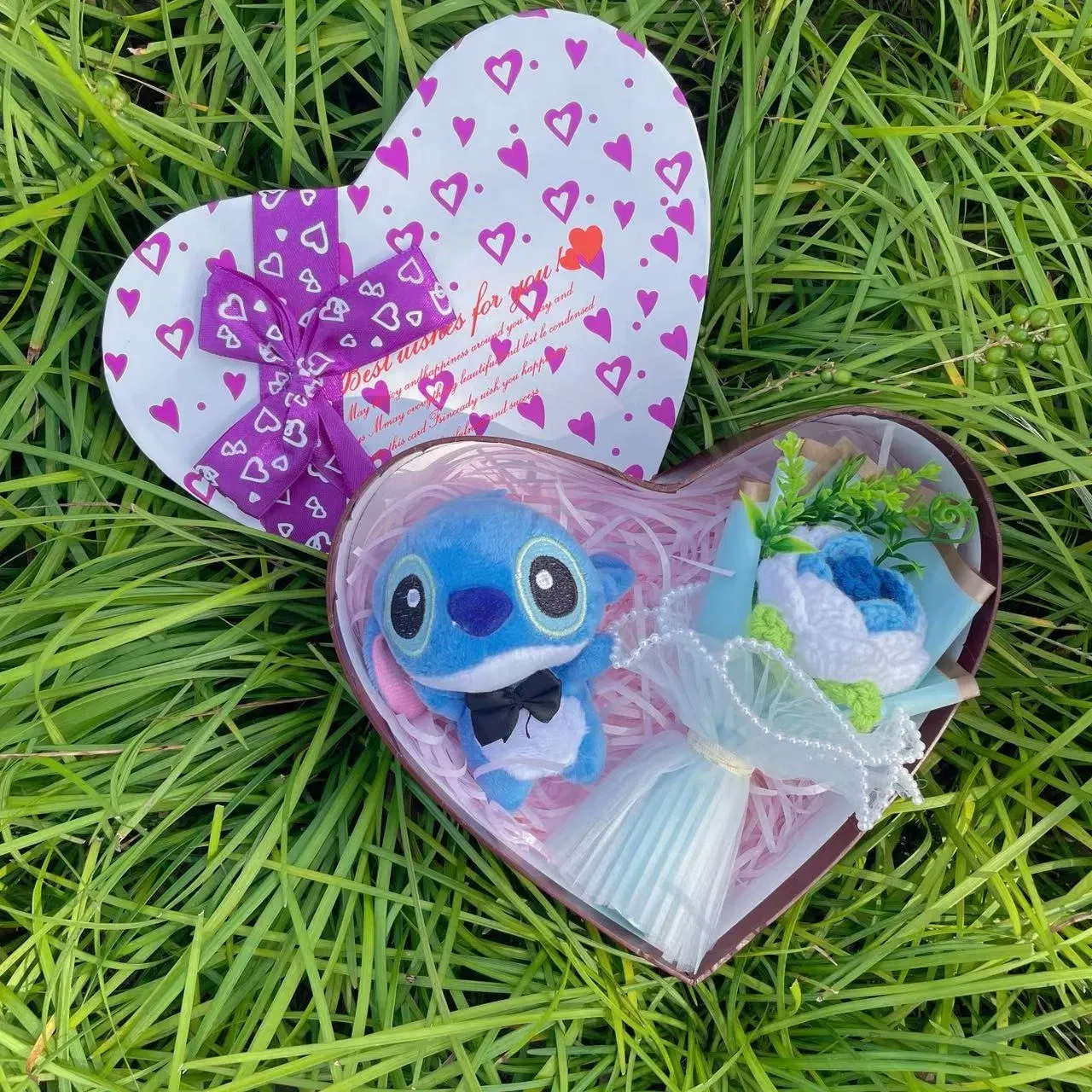 Color: Lake Blue - Disney Cartoon Lilo Stitch Plush Doll Toys Rose Bouquet Gift Box Stitch Flower Bouquet Home Decoration Valentine Christmas Gifts