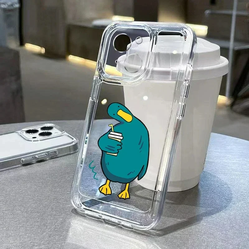 Color: Brown, Compatibility by Model: iPhone 13 Pro Max - Cute Duck Phone Case For iPhone 16 15 14 13 12 11 Pro Max XS X XR 7 8 Plus Mini SE 2020 2022 Mobile Funda Transparent