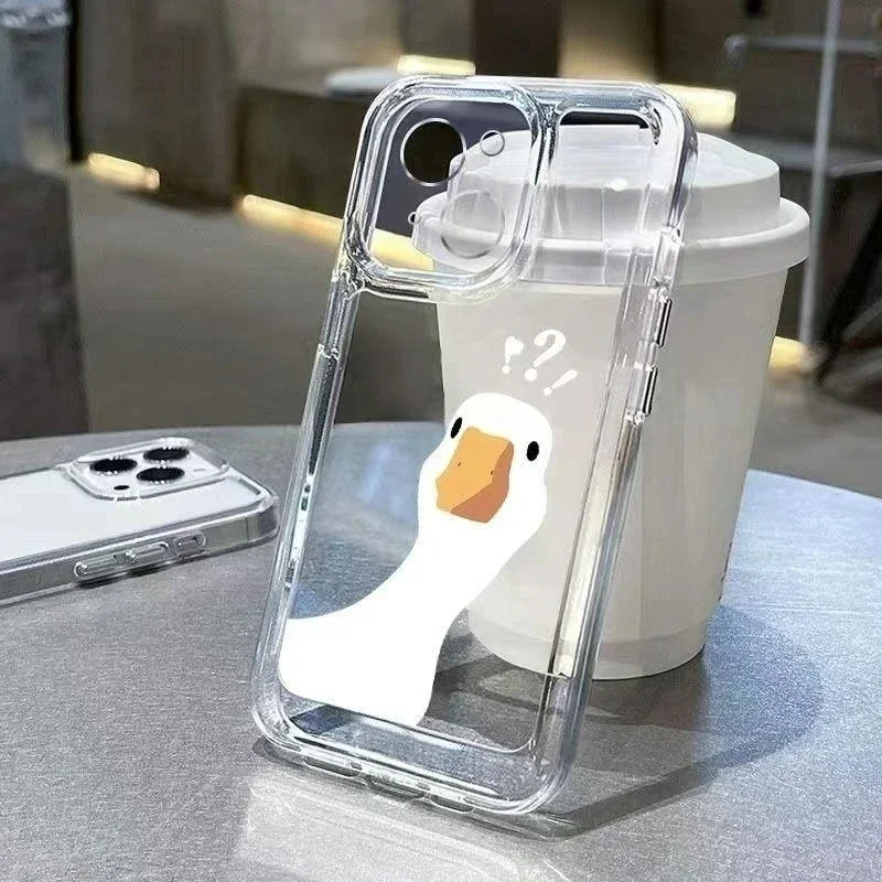 Color: Brown, Compatibility by Model: iPhone 13 Pro Max - Cute Duck Phone Case For iPhone 16 15 14 13 12 11 Pro Max XS X XR 7 8 Plus Mini SE 2020 2022 Mobile Funda Transparent