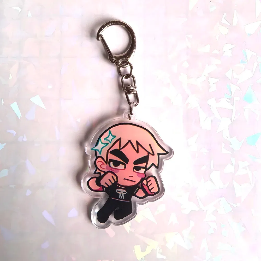 Color: Pink, Size: 6 cm - Crooked boy Scott Pilgrim Takes Off acrylic keychain birthday gift for boys and girls