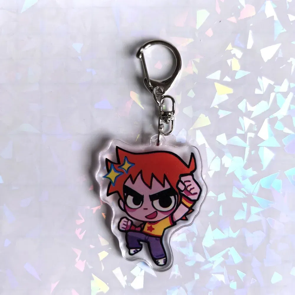 Color: Pink, Size: 6 cm - Crooked boy Scott Pilgrim Takes Off acrylic keychain birthday gift for boys and girls