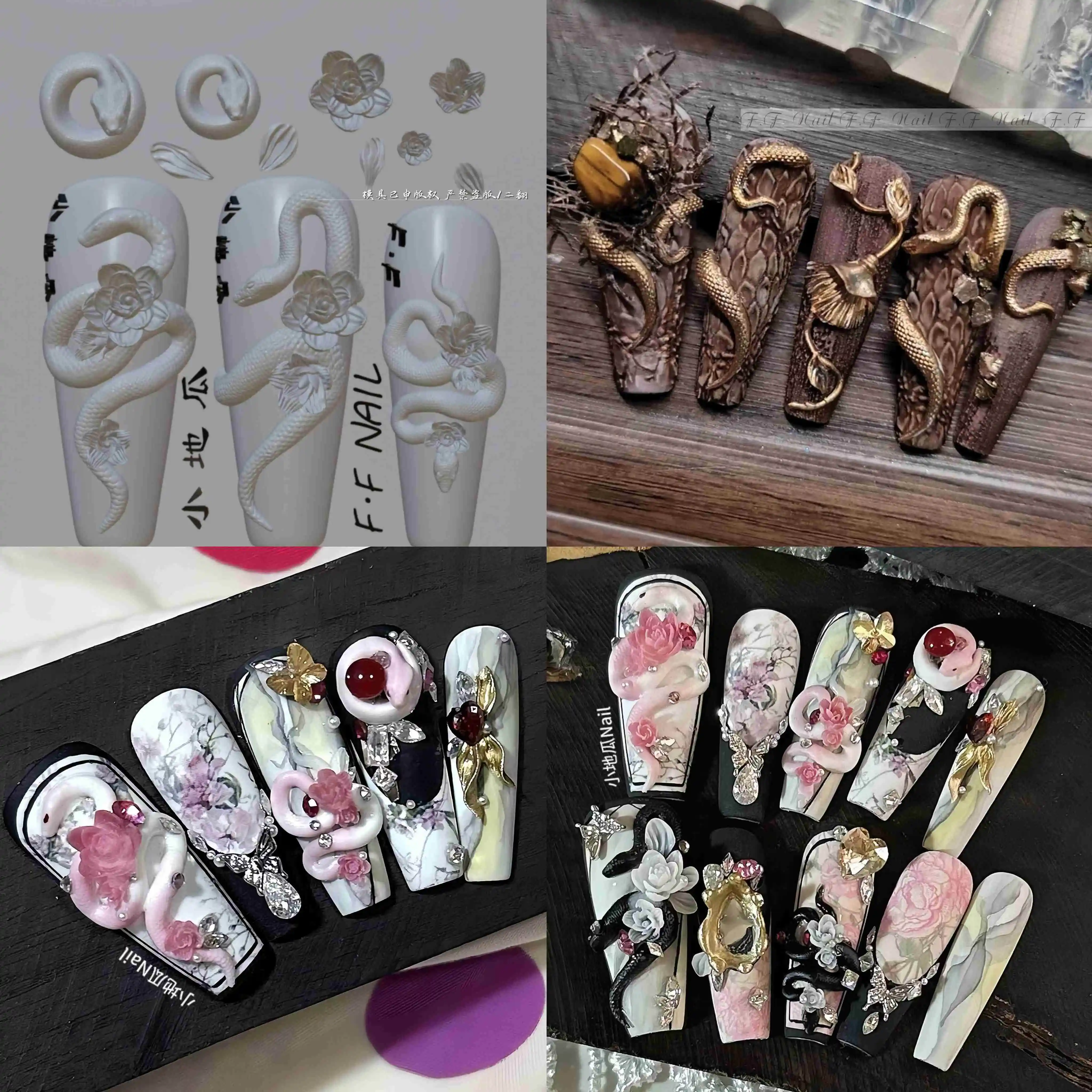 Color: MULTI - 1pc Snake Flamingo Jellyfish Dragon Dtream 3D Acrylic Mold Nail Art DIY Silicone Nail Art Templates Nails Mold