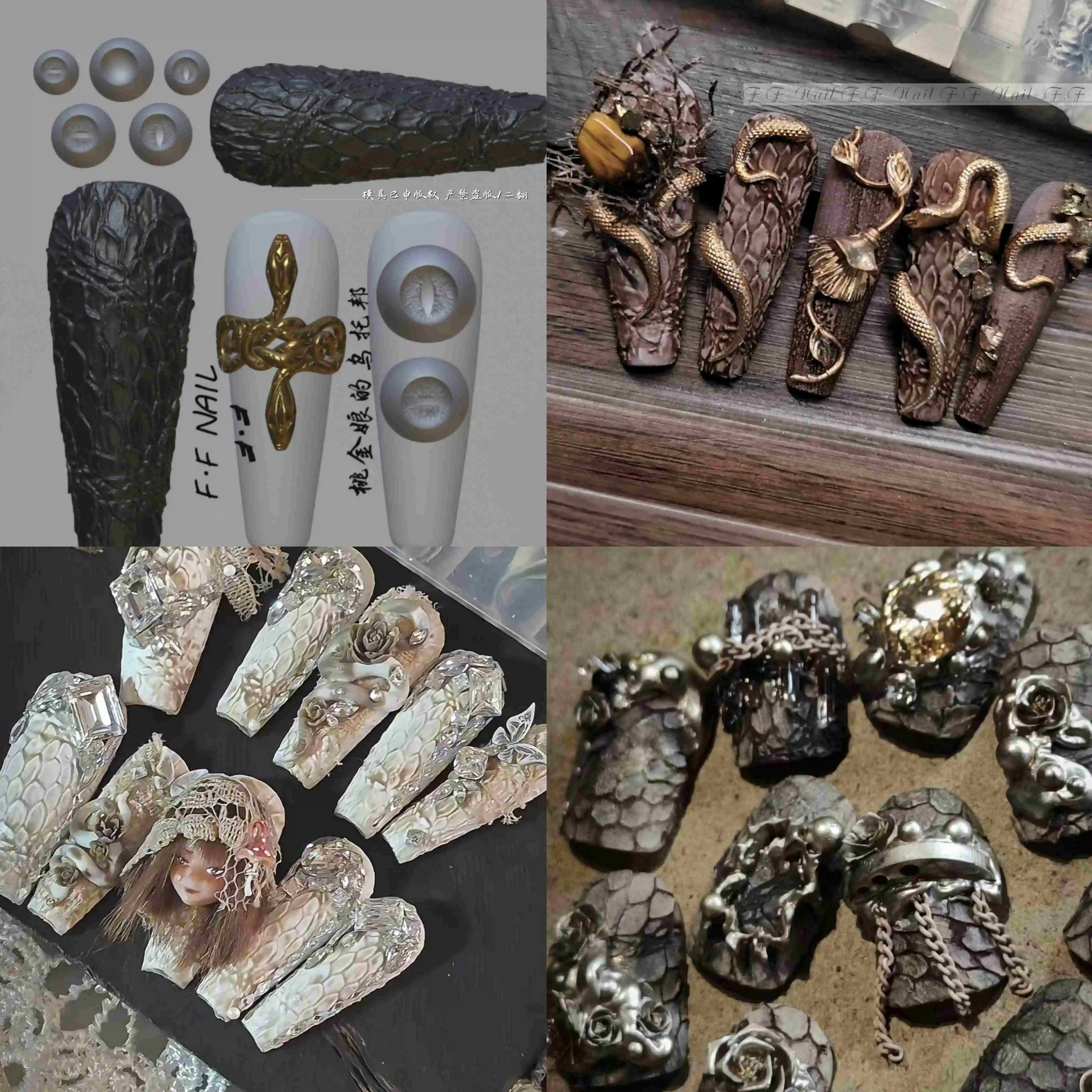 Color: MULTI - 1pc Snake Flamingo Jellyfish Dragon Dtream 3D Acrylic Mold Nail Art DIY Silicone Nail Art Templates Nails Mold
