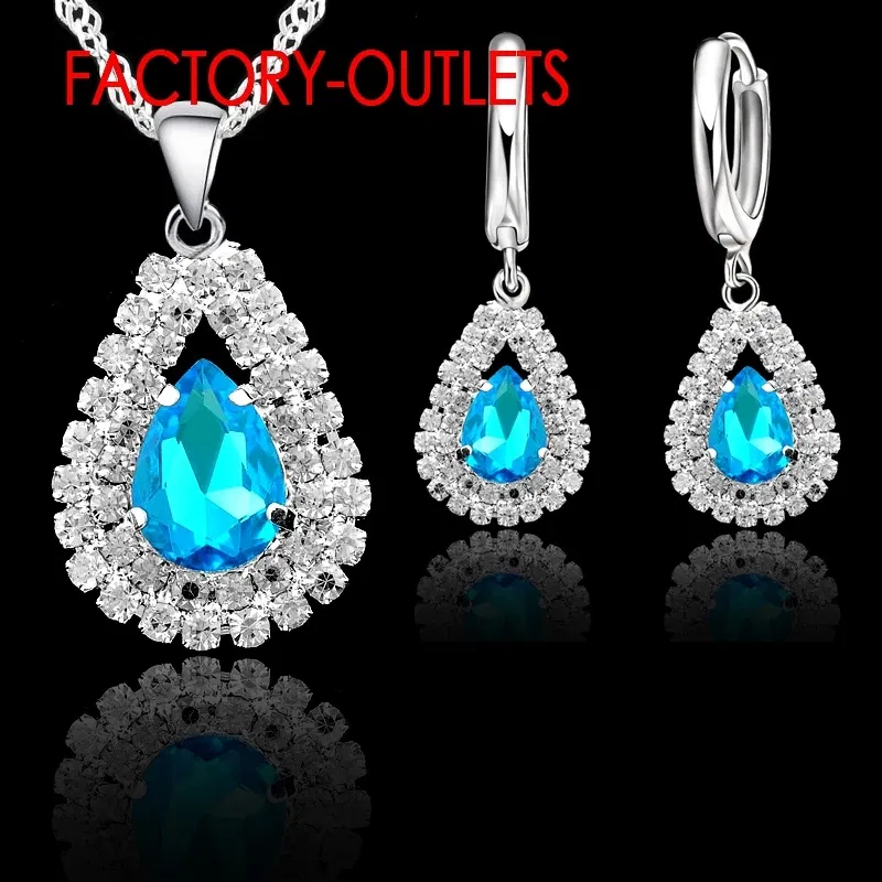 Metal color: Antique Bronze Plated - Hot Sale 925 Silver Needle Bridal Jewelry Sets Austrian Crystal Water Drop Necklaces Hoop Earrings Women Party Engagement