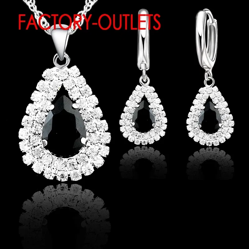 Metal color: Antique Bronze Plated - Hot Sale 925 Silver Needle Bridal Jewelry Sets Austrian Crystal Water Drop Necklaces Hoop Earrings Women Party Engagement