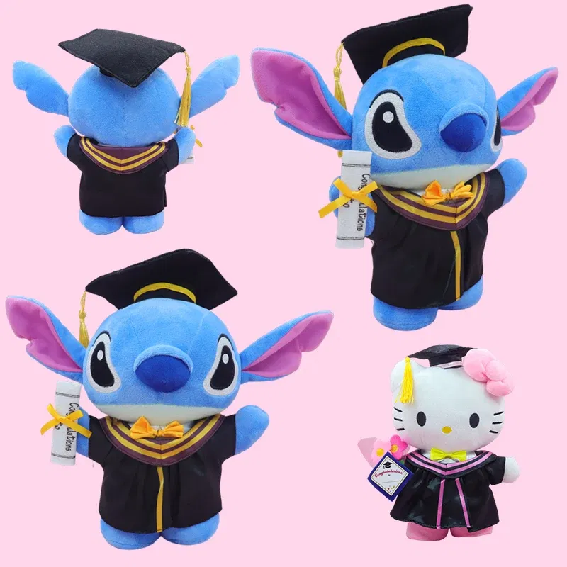 2025 Graduation Styles Loli & Stitch Anime Plush 25cm Sanrio Kuromi Plushie Doll Kawaii Soft Stuffed Graduation Gifts