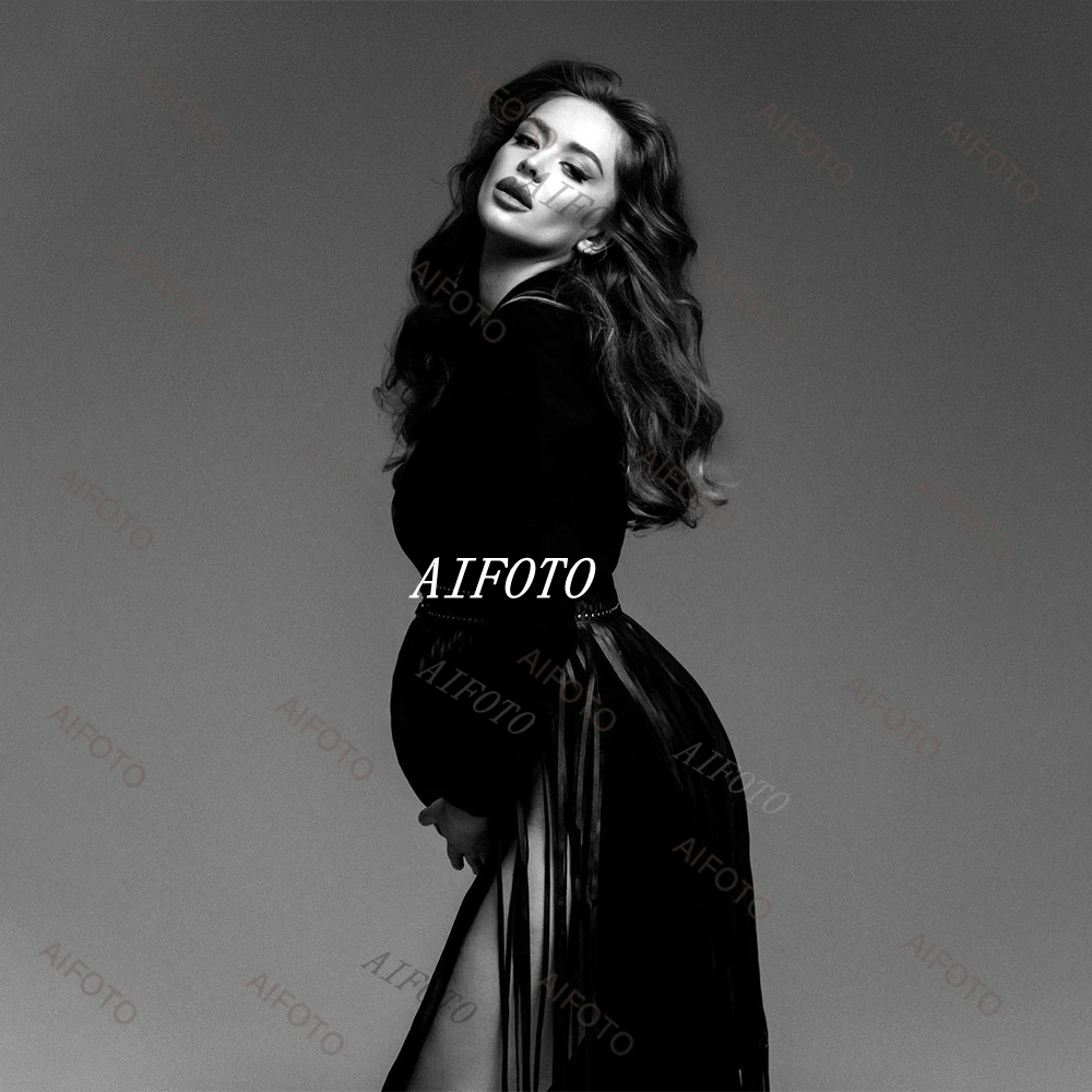 Color: WHITE, Maternity Size: XL - Black Women's Suit Pregnancy Photoshoot Clothes Chic Outerwear Long Tassel Buckle Waist Belt Blazer Maternity Photography Outfit