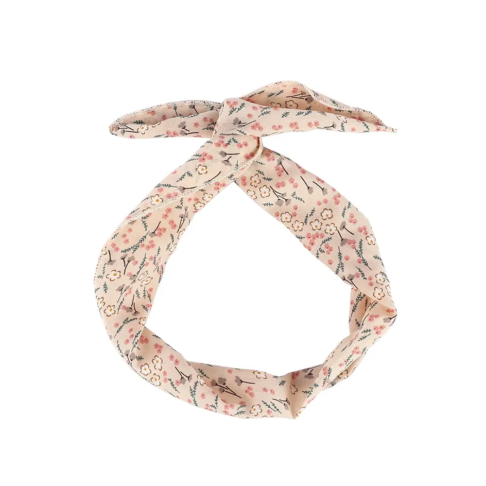 Color: SKY BLUE, Ships From: CN - Bunny Ears With Iron Wire Headband Printed Fabric Women Girls Scrunchies Hairband Hair Band Holder Accessories Headdress