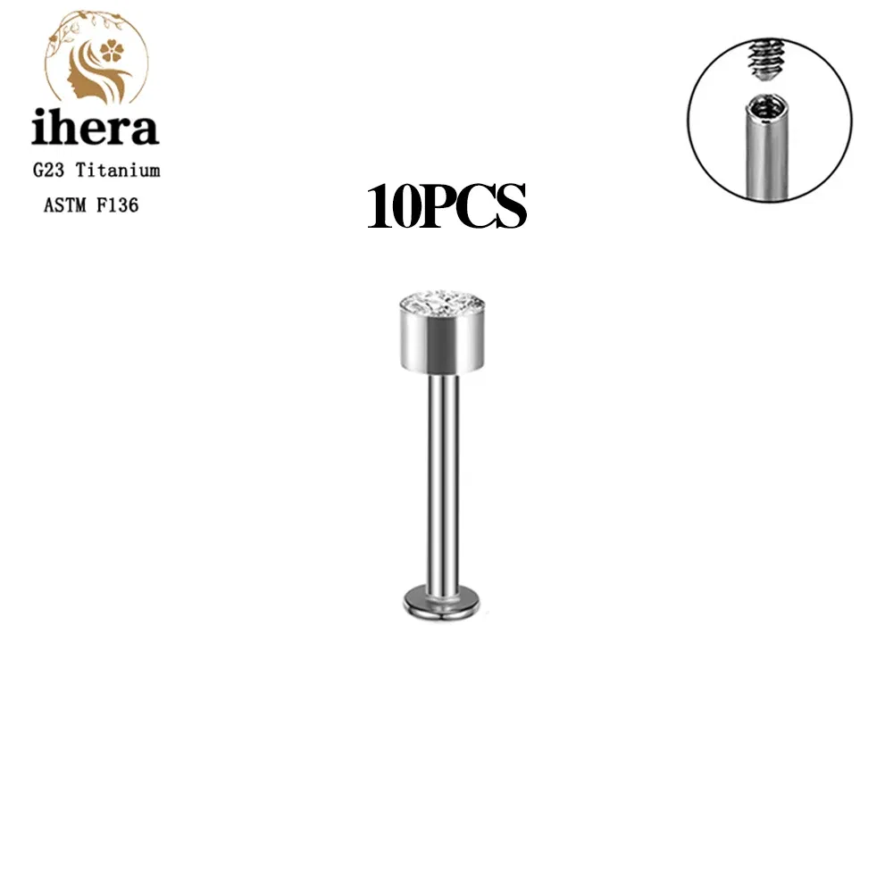 Metal color: Pure Gold Color, Ships From: CHINA, Main Stone Color: green - 10PCS G23 Titanium Labret Piercing Lip Ring 16G F136 Internal Thread Nose Stud Earring Tragus Helix Cartilage Piercing Jewelry