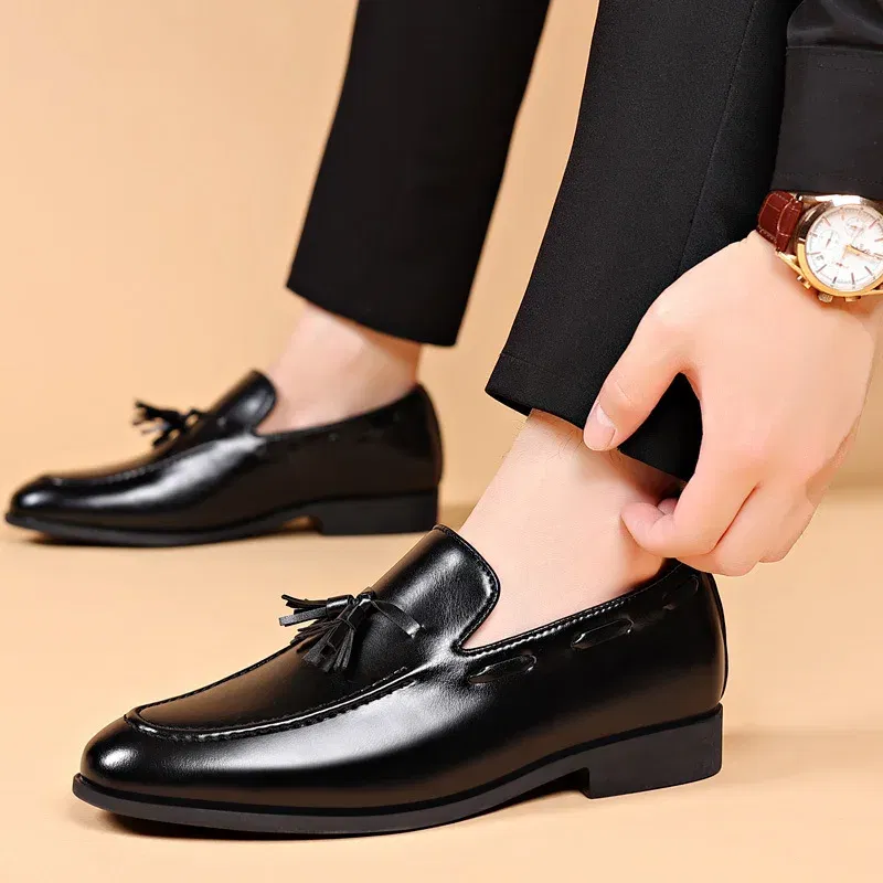Color: Black, Shoe Size: 40 - Mens Dress Shoes Designer 2024 New Business Shoes Slip on Men Leather Shoes Pointed Toe Business Casual Man Zapatos Para Hombres
