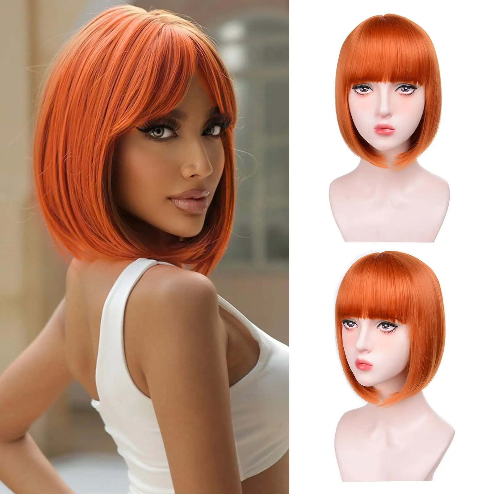Color: #16 - Blonde synthetic wig with straight bangs Ladies Cosplay wig High temperature silk wig set with big waves and long curly hair