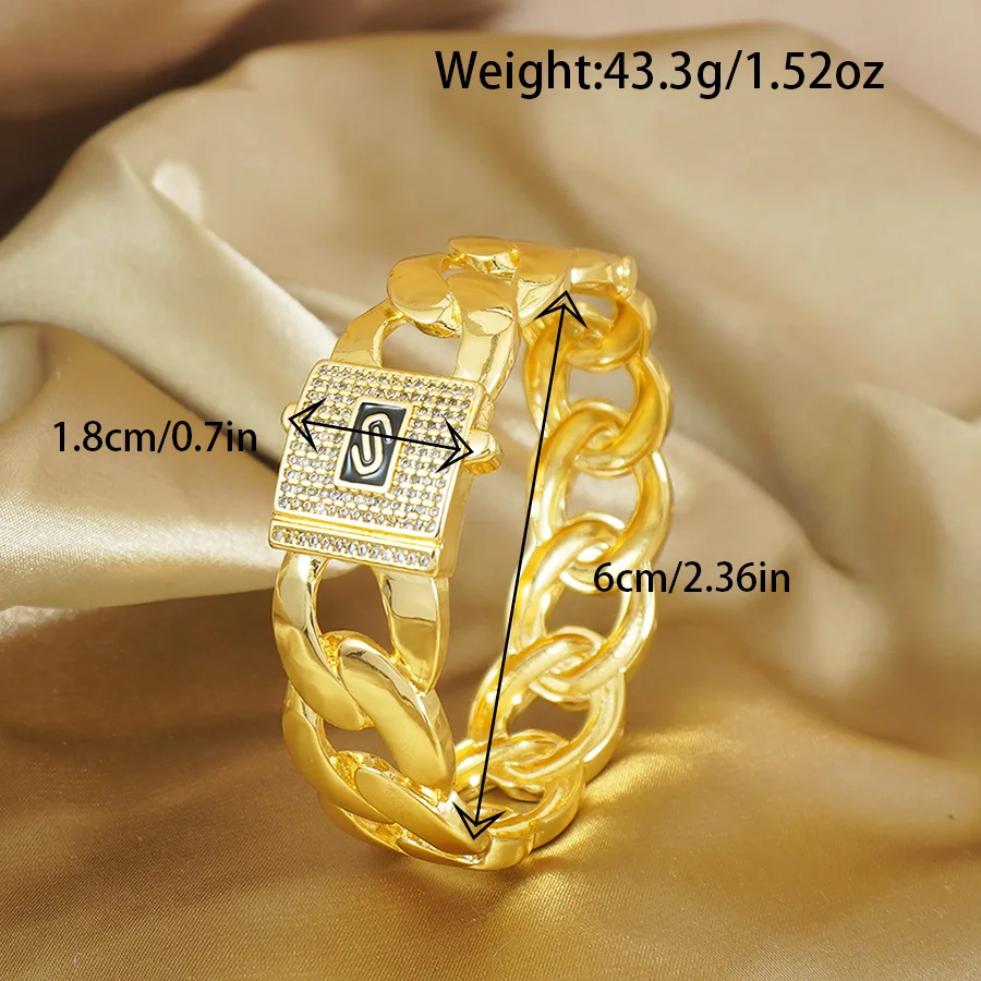 Cuba Chain Neutral Fashion Bracelet, 24K Gold Plated Cubic Zirconia, Elegant Style, Saudi Arabia National Day Accessory