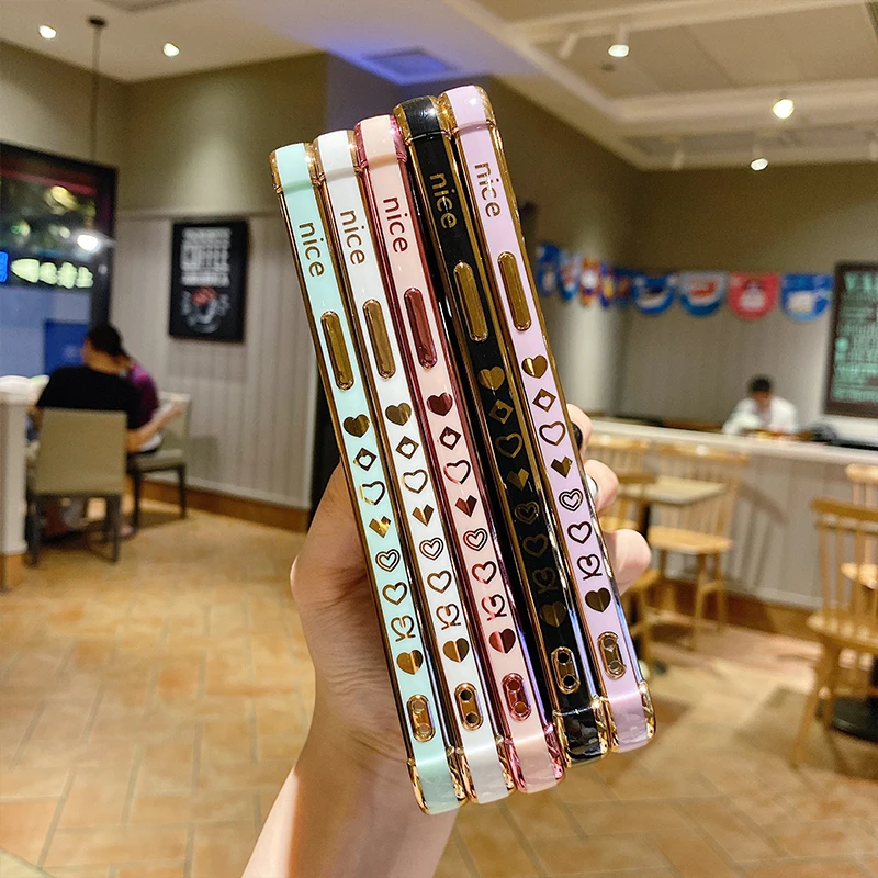 Color: Brown, Compatible-Phone Models: For iPhone 16, Ships From: CN - Electroplating Side Love Heart Phone Case For IPhone 17 16 15 14 13 12 11 Pro Max XR 8 Plus SE2/SE3 Shockproof Back Cover