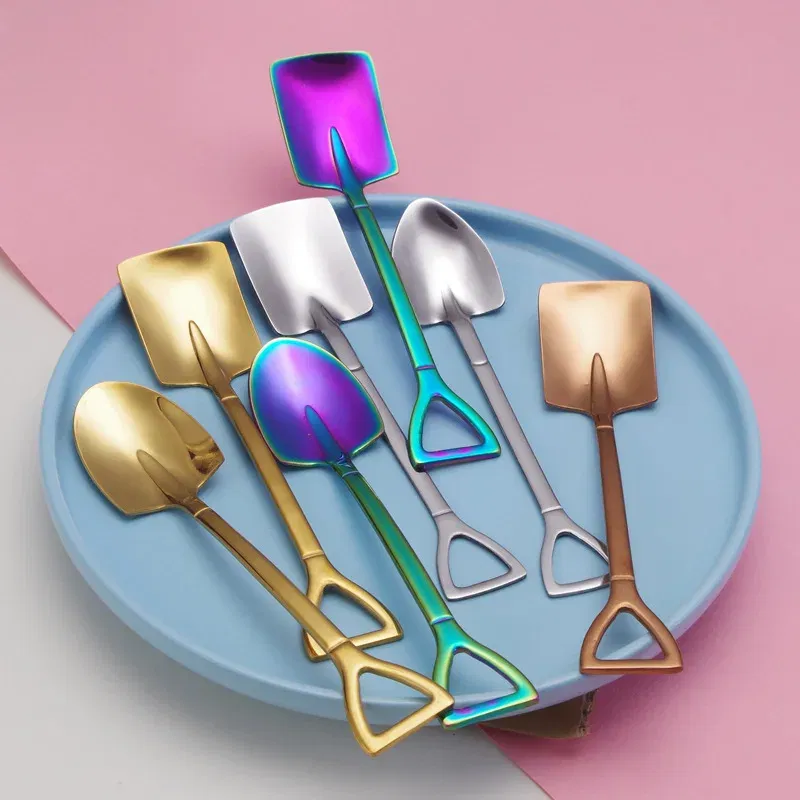 Color: Red, Ships From: CHINA - Stainless Steel Coffee Tea Spoon Creative Retro Shovel Scoop for Dinner Ice Cream Dessert Watermelon Kitchen Tableware Bar Tool
