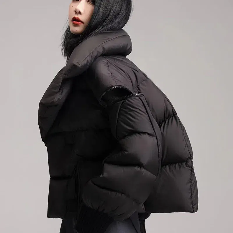 Color: SKY BLUE, Size: S - Overcoat 2025 New Fashion Women Down Jacket Winter White Duck Down High Quality Knitted Patchwork Lapel Women Down Jacket H132