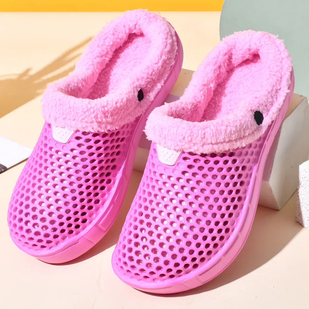 Color: GRAY, Shoe Size: 46 - Couple Style Men's and Women's Cotton Slippers Winter Warm Plus Velvet Thickened Clogs Mule Shoes