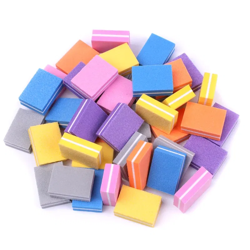 Color: Orange - 100pcs Mini Nail File 100/180 Disposable Nail Buffer Block Sponge Women Manicure Tool Nail Polish UV Gel Lime a Ongle Wholesale