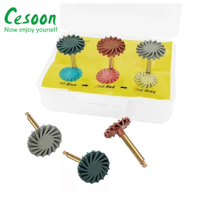 Color: Red - 6Pcs/Box Dental Rubber Polisher Composite Resin Polishing Diamond System RA Disc 14mm Wheel Kit Spiral Flex Brush Dentistry Tool