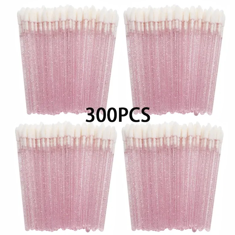 Handle Color: green - 100/300PCS Disposable Lip Brush Makeup Brushes Lipstick Applicator Wands Wholesale Eyelashes Extension Tool Beauty Accessories