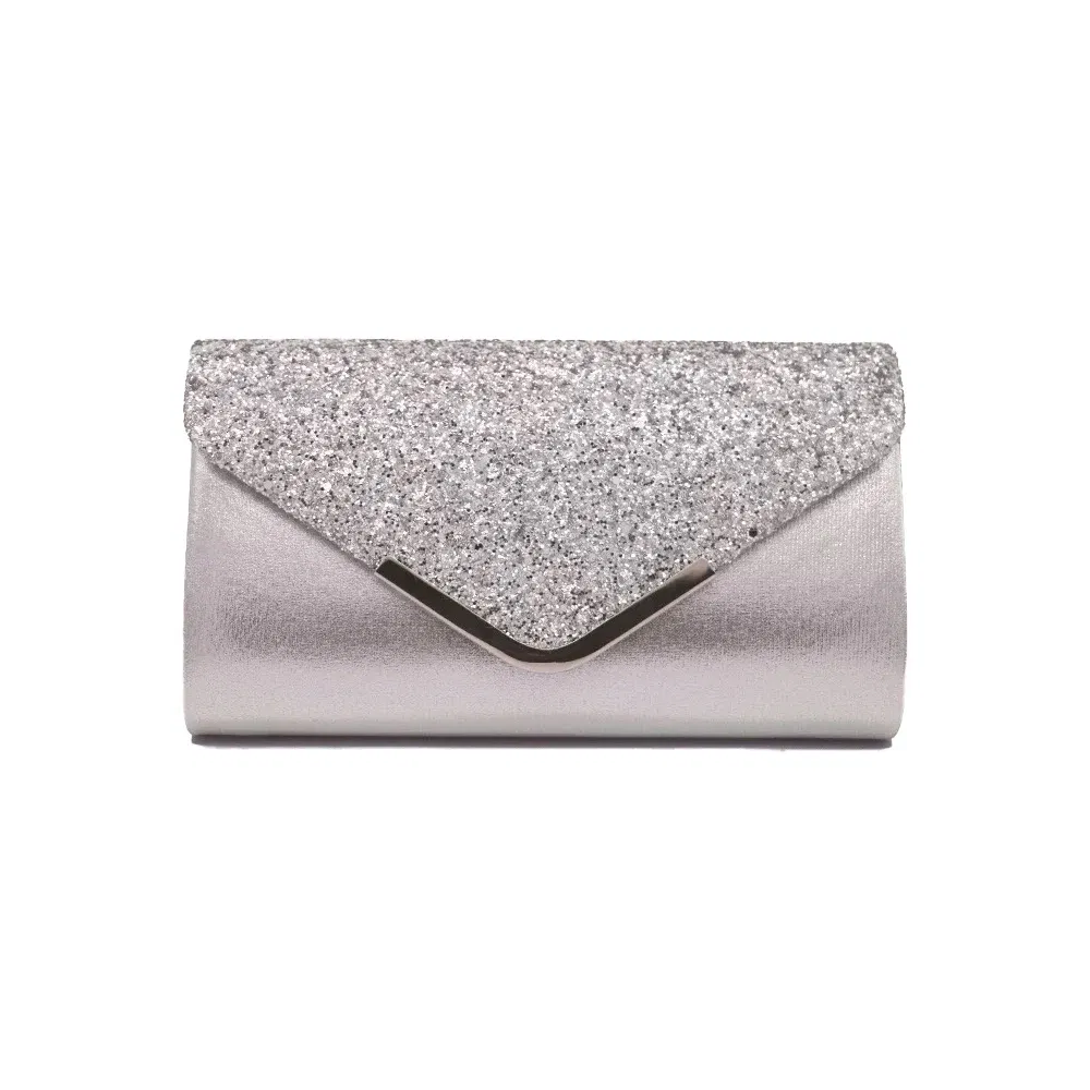 Color: Silver - Glitter Bling,Shiny Elegant And Fashionable Envelope Clutch Bag, Party Wedding Handbag For Women Dinner Bag