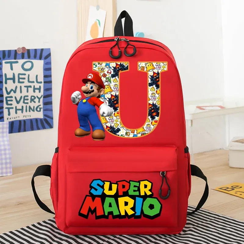 Color: Chocolate, Size: 12cm - New Super Mario Bro School Bag Cartoon Letter Printed Children Backpack Boys Girls School Backpacks Children's Birthday Gifts