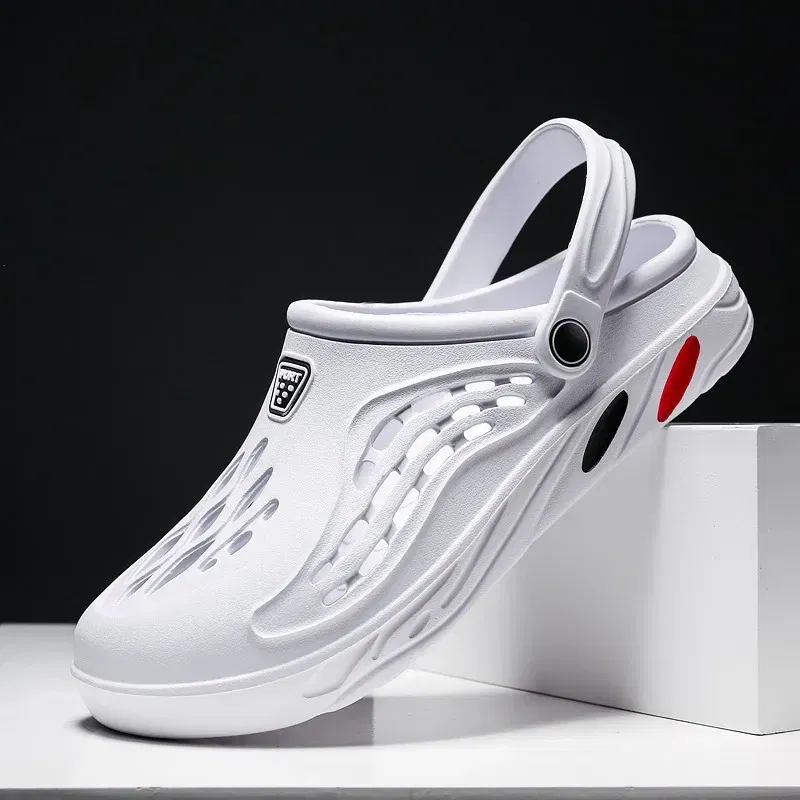 Color: WHITE, Shoe Size: 39 - Clogs Men Sandals Men Shoe Summer Fang Man Hoof Thongs Stamp Garden Beach Black Big Size Slippers for Men's Shoes Zapatos Hombre
