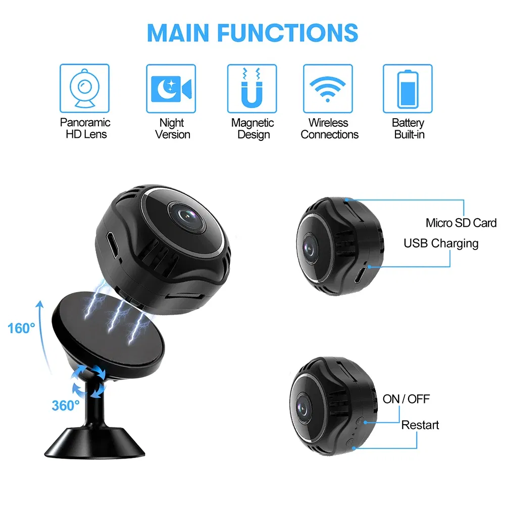 Sensor Size: 1/4" - X5S 1080P IP Camera Voice Recorder Remote Control Wireless Security Video Camcorders Night Vision Mini Security Wifi Camera