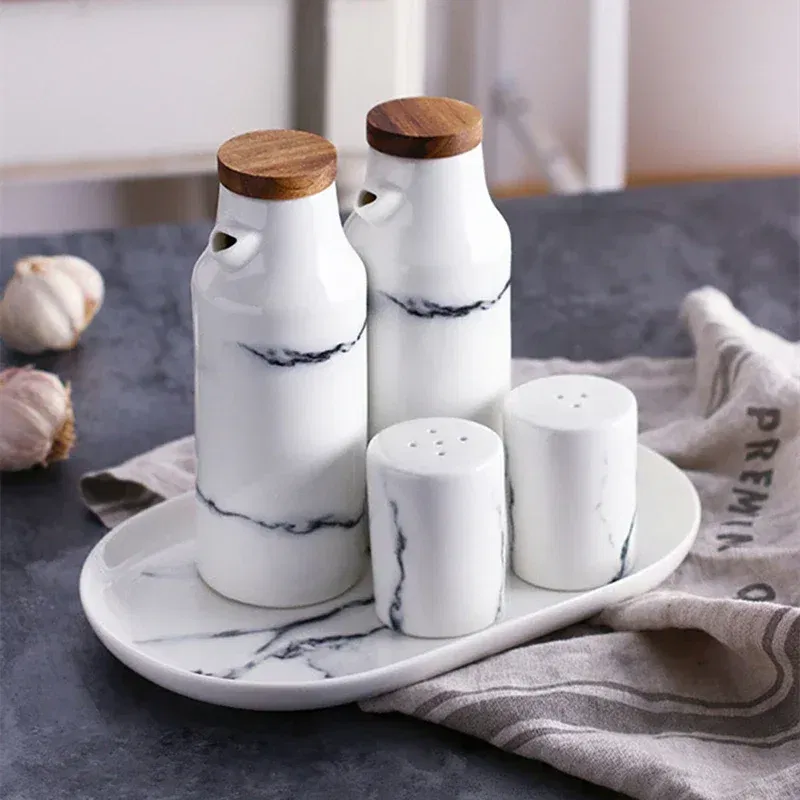 Color: light green - Ceramics Spice Container Marbling Seasoning Bottle Nordic Style Creative Pepper Bottle Household Kitchen Supplies Spice Jar