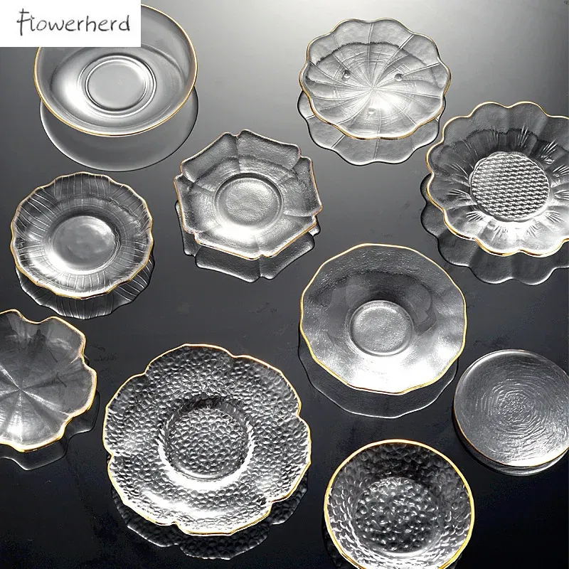Color: Dark Khaki - Japanese Style Round Insulated Glass Tea Mat Saucer Teaware Creative Kung Fu Tea Set Cup Holder Phnom Penh Saucer