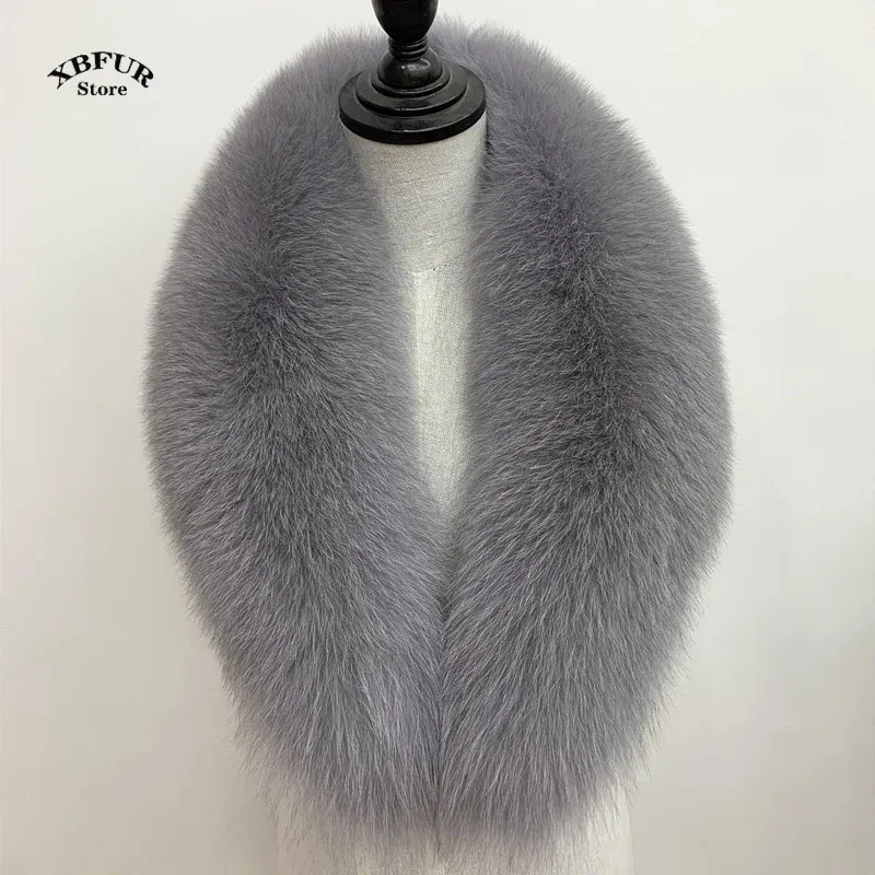 Color: PURPLE, Size: M - Winter Real Fox Fur Collar Woman Black Natural Fur Scarf Shawl For Women Collars Wraps Neck Warmer Fur Scarves Luxery Scarf Men