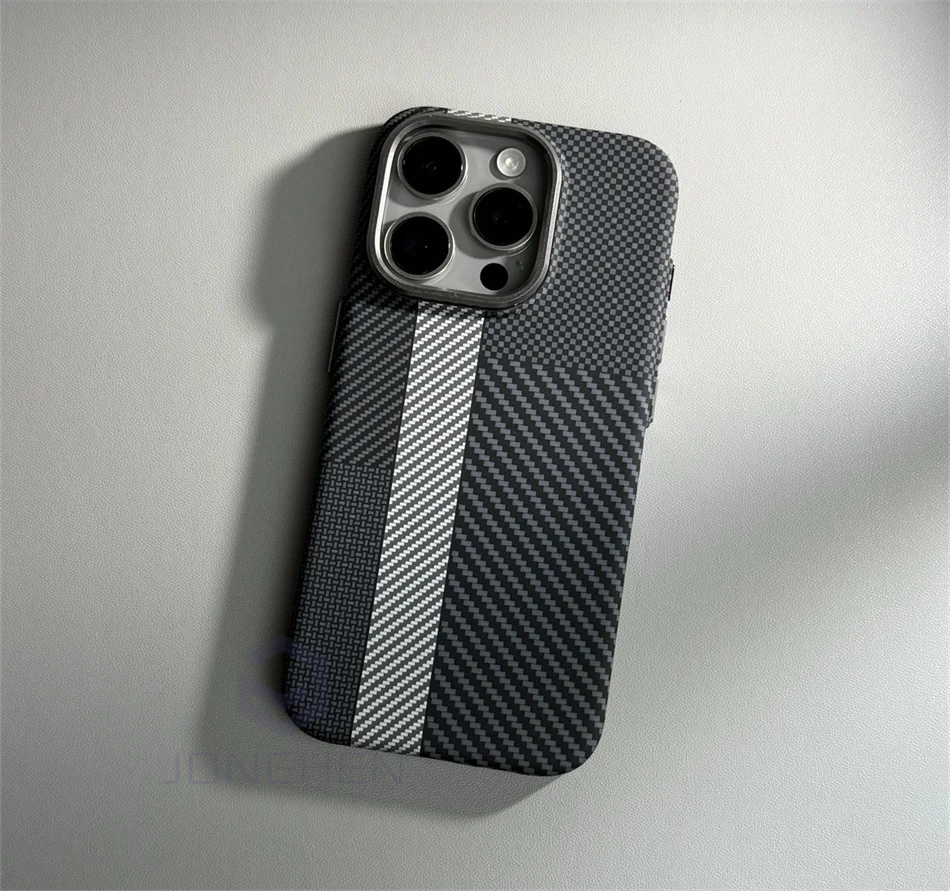 Color: Frosted Black, Material: POLYESTER - Luxury Alloy Lens Personalized Pixel 3D Relief Carbon Fibre Pattern Case For iPhone 13 14 15 16 Pro Max Slim Cover For Magsafe