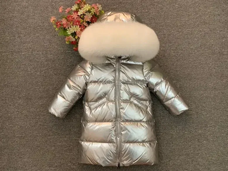 Color: Dark Grey, Kid Size: 3T - Children Girl boy Winter real fur thickened down jackets 90 down Long Coat jacket overcoat baby kids clothing -30 outwear ws1245